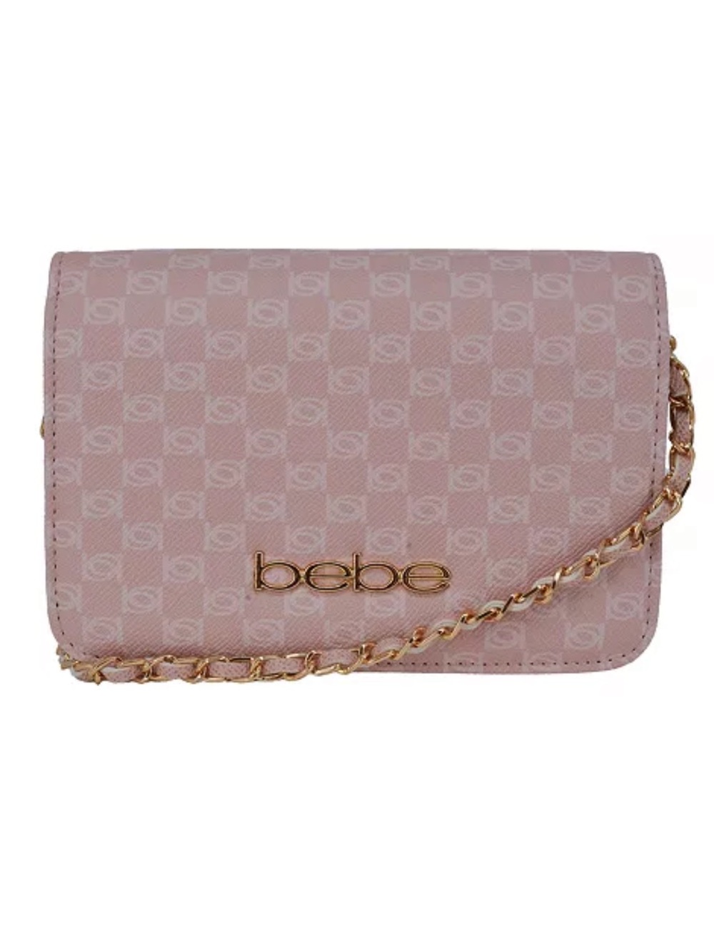 bebe Adela Powder Pink Monogram Mini Crossbody Bag with Gold Hardware Brand New